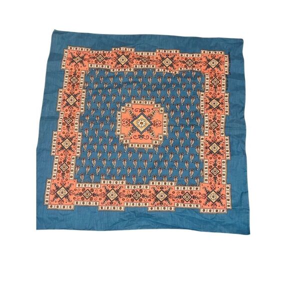 Blue & Pink French Provincial Floral Paisley Pattern Bandana Scarf Cover Vintage - Picture 1 of 8